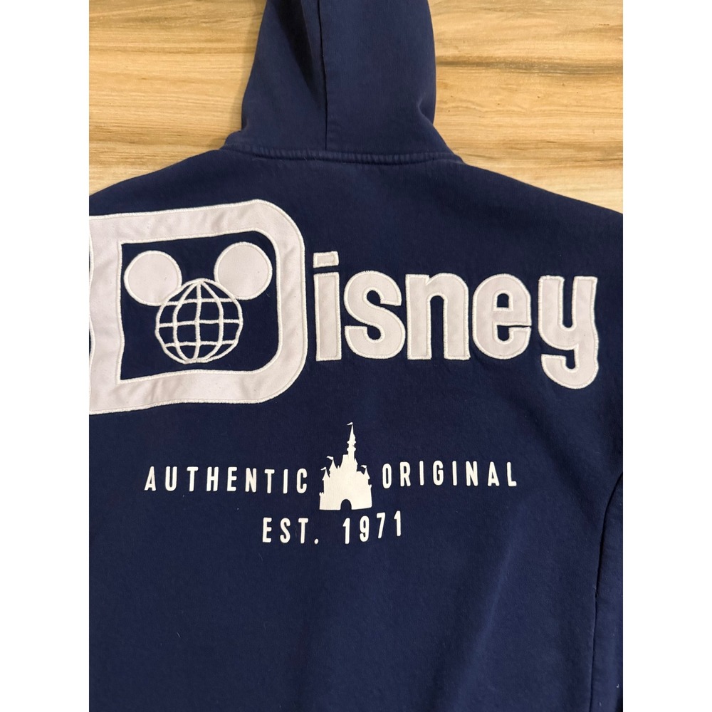 Walt Disney World Navy Blue Full Zip Hoodie Walt World Sleeves Small Est 1971 - Picture 8 of 8